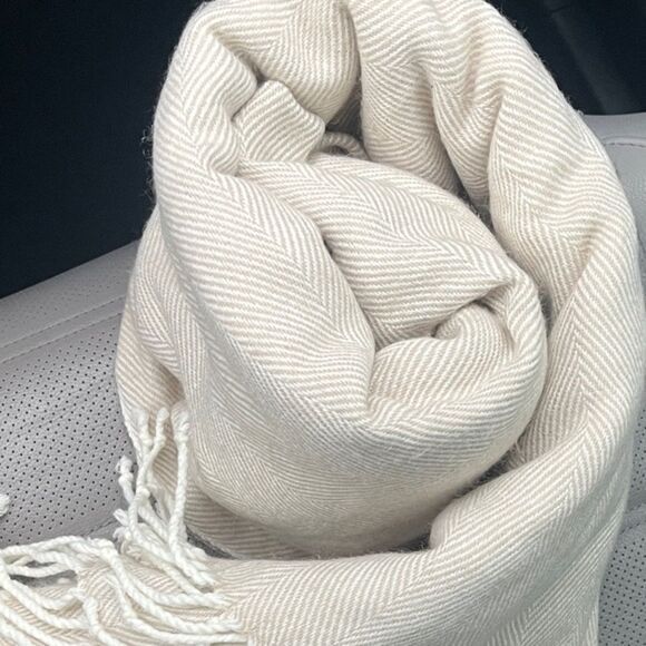 Cost Plus World Market Cream Herringbone Shawl - Picture 3 of 6